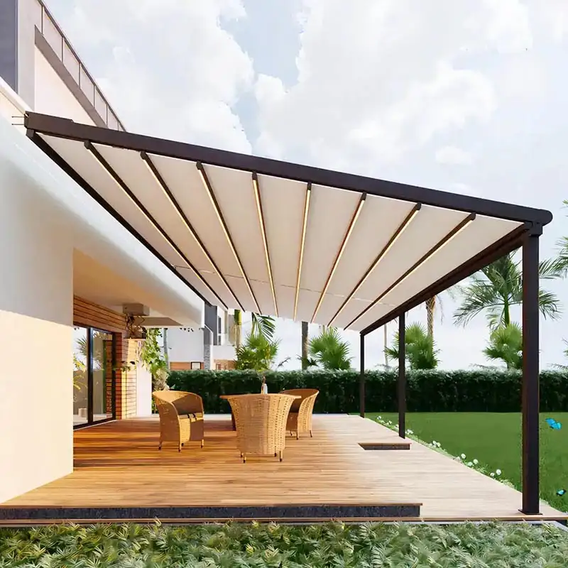 Mái bạt xếp trước hiên nhà tự động